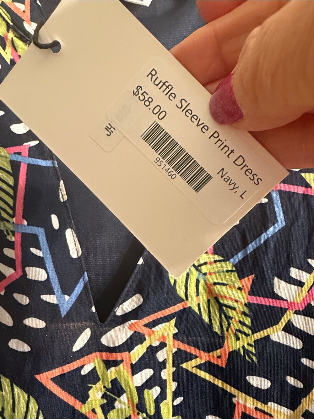 THML Navy Leaf & Coral Geometric Shift Dress - Picture 2 of 5